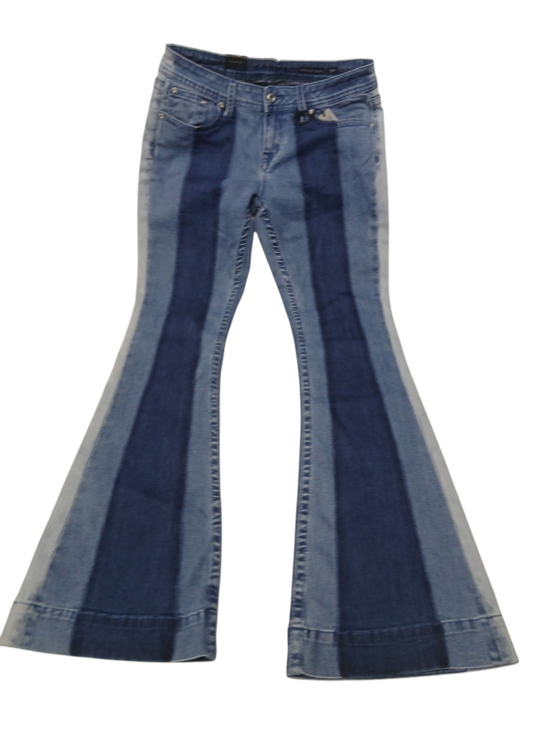 Grace In LA Denim - Grace in LA Retro 70's Flare Mid Rise Three Tone Penny Lane Jeans Boho Chic 27